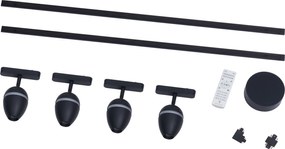 Nowoczesny system oświetlenia szynowego z 4 czarnymi reflektorami jednofazowymi - Magnetic Eggy