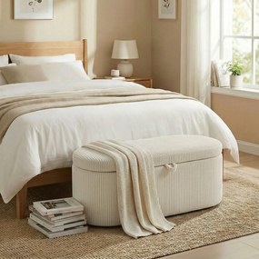 HOMCOM Tapicerowana skrzynia do przechowywania, wyściełane siedzisko, ławka na końcu łóżka, 105 x 51 x 49 cm, Beżowa | Aosom PL