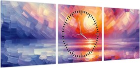 Obraz - Kolorowy artystyczny zachód słońca (z zegarem) (90x30 cm)