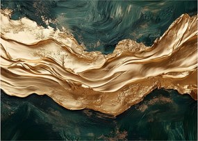 Obraz na szkle - Zielona abstrakcja ze złotem II. (70x50 cm)