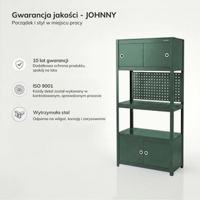 Metalowy regał warsztatowy z szafkami Johnny, 80 x 42 x 180 cm, kolor zielony