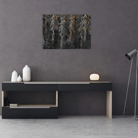 Obraz - Gałązki wierzby na czarnym tle (70x50 cm)