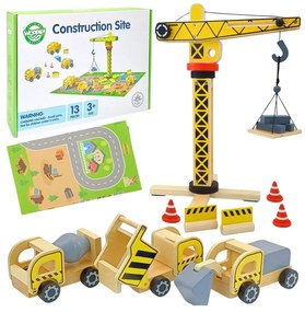 Woopie green drewniany plac budowy 5w1 ruchomy dźwig xxl pojazdy budowlane 13 el. fsc