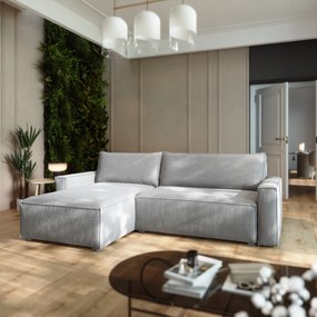 Masseno Narożnik BESMIR z funkcją spania i pojemnikiem na pościel Narozniki L, Rozkładana sofa - Jasnoszary, POSO 55