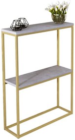 Nowoczesna konsola z półkami złoty + beton - Carello 3X