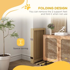 Bramka zabezpieczająca dla psów PawHut, wolnostojąca, składana, z drzwiami i nóżkami, rama z drewna, 220x36x91cm