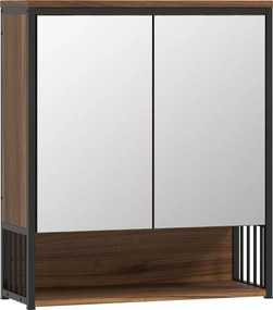 HOMCOM Wisząca szafka z lustrem do łazienki, Szafka łazienkowa z MDF i płyty wiórowej, Brązowa