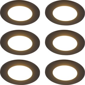 Zestaw 6 nowoczesnych reflektorów wpuszczanych czarnych z diodami LED z 3-stopniowym ściemnianiem IP65 - Blanca