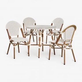 Zestaw Okrągłych Stołów Ø80 Cm I 4 Składanych Krzeseł Do Jadalni Z Aluminium Brielle Bistro Nude Beżowy - Gardenia Biel - Sklum