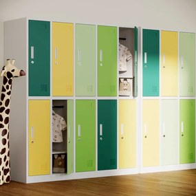 Szafka szkolna BHP szaro-wielokolorowa: 10-drzwiowa BARTUŚ, 1360 x 1500 x 450 mm