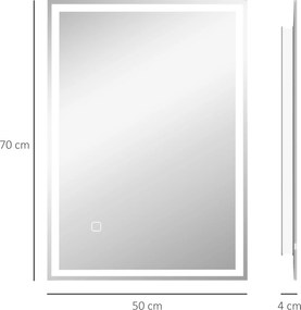 HOMCOM Lustro łazienkowe ścienne LED z dotykowym przełącznikiem, Białe