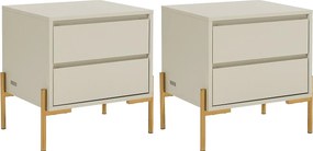 Zestaw 2 szafek nocnych z 2 szufladami - MDF i metal - Beżowy i złoty - KORASA
