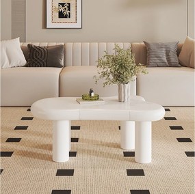 Biały stolik kawowy - Stolik kawowy z oświetleniem LED i 1 szufladą - do salonu