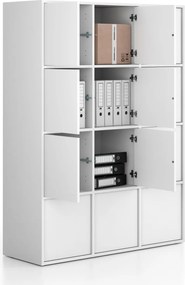 Szafa biurowa FRAME, 12x drzwi, 1299 x 450 x 1735 mm, PUSH-lock, biały