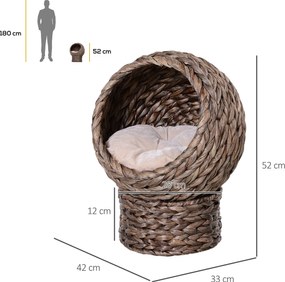 PawHut Kosz dla kota Rattanowe gniazdo dla kota Legowisko dla kota z poduszką Legowisko dla zwierząt domowych szary