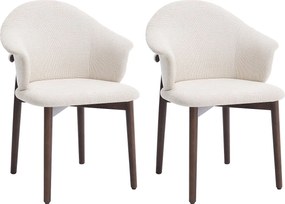 Zestaw 2 krzeseł z teksturowanej tkaniny i drewna kauczukowca - Kremowy - LUMELY