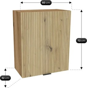 Zestaw Mebli Kuchennych MODERN 200 cm Dąb Artisan/Szary Połysk Ryflowany Nowoczesny