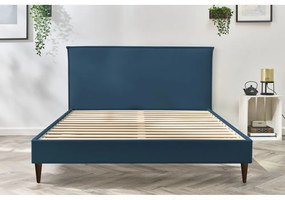 Niebieske tapicerowane łóżko dwuosobowe ze stelażem 160x200 cm Sary – Bobochic Paris