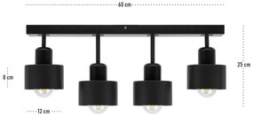 Czarna lampa sufitowa, czteropunktowy spot DSC60x7SC z drewna i metalu