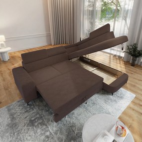 Masseno Narożnik ALVORO z funkcją spania i pojemnikiem na pościel Narozniki L, Rozkładana sofa - Brązowy, QUELLE 25
