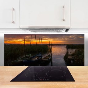 Panel Szklany Łodzie na Trawiastym Brzegu