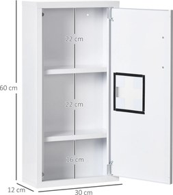kleankin Szafka medyczna z 3 półkami Praktyczna apteczka do przechowywania 30x12x60cm Biała | Aosom PL