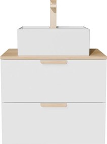 Wisząca szafka łazienkowa z umywalką wpuszczaną w blat kwadratową i baterią – Biała – Szer60 cm – AVORELI