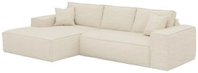 Kanapa narożna lewostronna rozkładana typu express z beżowego sztruksu - Miejsce do spania 140 cm - Materac 14 cm z pamięcią kształtu - AMELIA