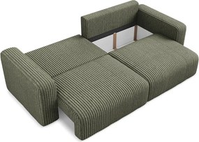 Zielona sztruksowa rozkładana/ze schowkiem sofa 252 cm Kona – Makamii