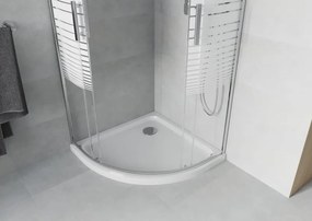Mexen Rio kabina prysznicowa półokrągła 90 x 90 cm, białe pasy, chrom + brodzik Flat, biały - 863-090-090-01-20-4110