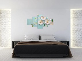 Obraz - Kwiatki na niebieskim tle (125x70 cm)