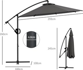 Outsunny Parasol Ampelowy, z Krzyżową Podstawą, 293 x 293 x 260 cm, Szary