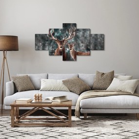 Obraz - Jeleń i łania w zaśnieżonym lesie (125x70 cm)