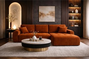 Narożnik w kształcie L z funkcją spania i pojemnikiem Ivo XL, tkanina welurowa Salvador, Brązowy, Prawy