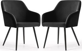2x Welurowe krzesło tapicerowane gładkie Czarne ESTELLE Czarne nogi