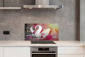 Szklany Panel Łabędzie z Ręczników i Kwiaty