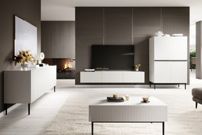 Komoda Nicole 200 cm na metalowych nogach - biały mat / czarne nóżki