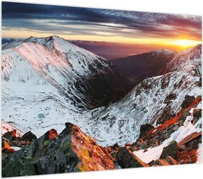 Obraz na szkle - Zimowa panorama górska (70x50 cm)