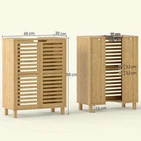 HOMCOM Szafka podumywalkowa do łazienki, szafka z drzwiami z lameli, bambus, regulowane półki, naturalna | Aosom PL