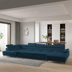 Masseno Narożnik MONTIVA z funkcją spania i pojemnikiem na pościel Narozniki U, Rozkładana sofa - Niebieski, MONOLITH 77