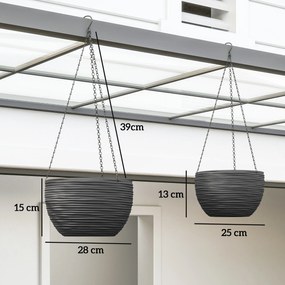 Outsunny Pojemniki na rośliny do wnętrz i na zewnątrz, samonawadnianie, wiszące donice z metalowymi łańcuchami, 4 sztuki, czarne | Aosom PL