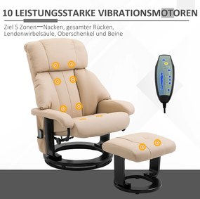 HOMCOM Fotel masujący z timerem i podnóżkiem Skóra ekologiczna Beżowy 76x80x102cm | Aosom PL