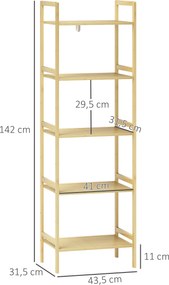 Półka łazienkowa HOMCOM z bambusa, z 5 regulowanymi półkami, 43,5 x 31,5 x 142 cm, drewno naturalne