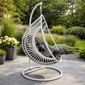 Biały kokon technorattanowy Bellissimo z szarą poduszką