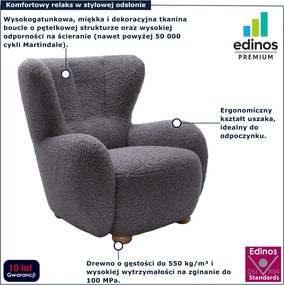 Czarny fotel boucle typu uszak C1-L25