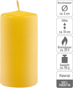 Żółte świece słupkowe 5x10 cm, 16 sztuk, długi czas palenia