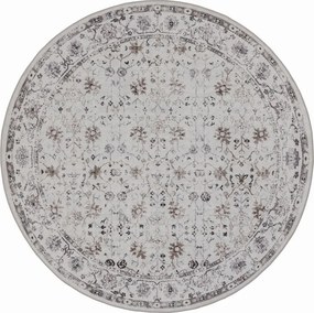 Dywan vintage INKA Floral z Efektem Postarzenia Kremowy koło 120 cm x 120 cm