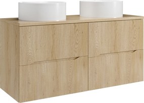 Szafka łazienkowa wisząca prążkowana z okrągłą umywalką nablatową – Jasny naturalny – 120 cm – ORISO