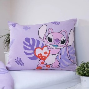 Fioletowa bawełniana pościel dziecięca jednoosobowa 140x200 cm Lilo and Stitch "Kiss" – Jerry Fabrics