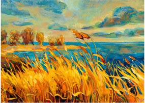 Obraz - Zachód słońca nad jeziorem, obraz akrylowy (70x50 cm)